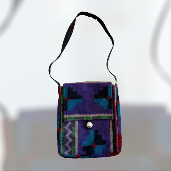 Crossbody wool with dark brown leather strap purse - Picture 1 of 3